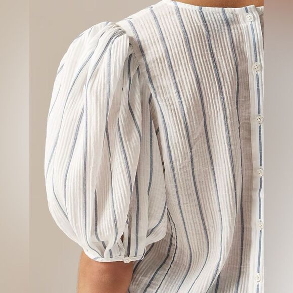 NWT J CREW Puff-sleeve top in sheer gauze in Ivory/Blue stripe - Picture 5 of 7